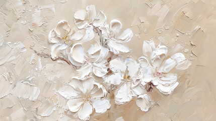 oil painting of white flowers on beige background