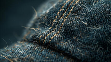 Close-up of denim fabric with stitching. - obrazy, fototapety, plakaty