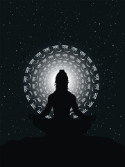Lord in meditation and behind ram text in circular path  - obrazy, fototapety, plakaty