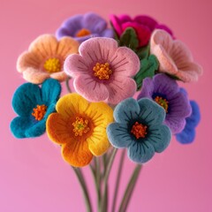 playful and bright woolen felt flowers adding a touch of handmade art to creative crafting