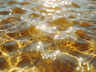 golden transparent water surface with ripples