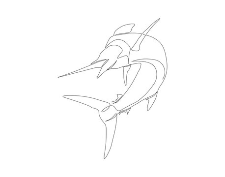 recommend clip art: Continuous line drawing of marlin fish. One line of marlin fish. Marine animal concept continuous line art. Editable outline.