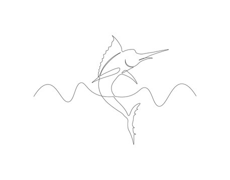 recommend clip art: Continuous line drawing of marlin fish. One line of marlin fish. Marine animal concept continuous line art. Editable outline.