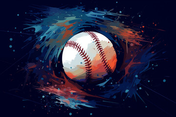 An abstract of a baseball ball on dark blue background,