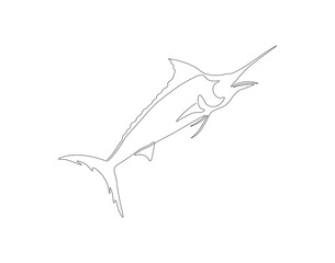 Continuous line drawing of marlin fish. One line of marlin fish. Marine animal concept continuous line art. Editable outline.