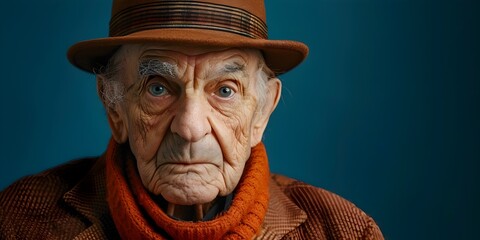 Weathered and Watchful Gaze of an Experienced Elderly Man in a Brimmed Hat and Scarf