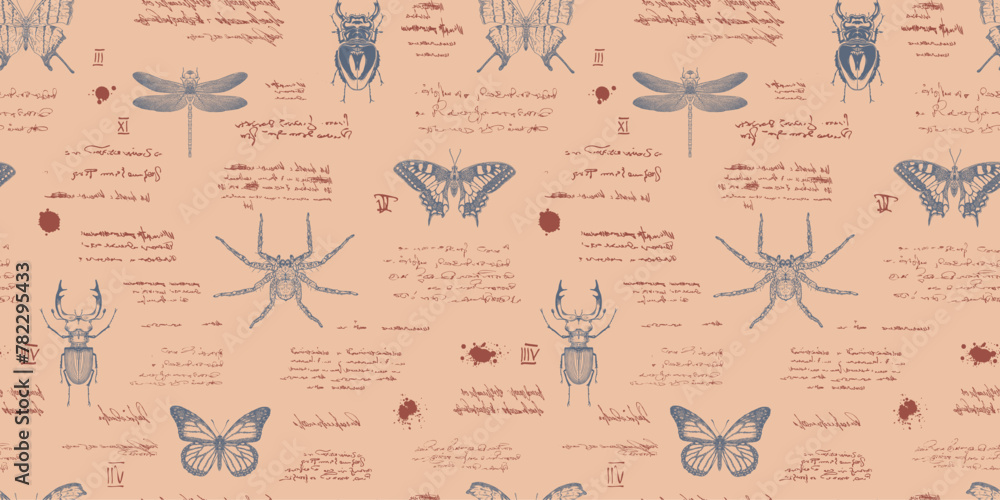 Poster seamless textured background in the style of notes from an entomologis
