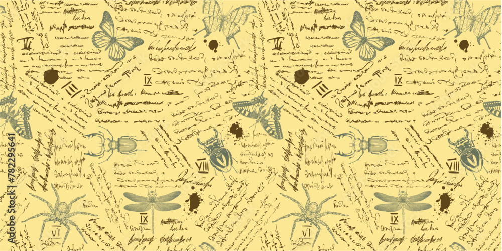 Poster seamless textured background in the style of notes from an entomologist