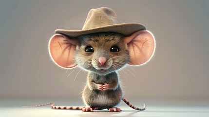 Cute Cartoon Mouse Character In a Hat