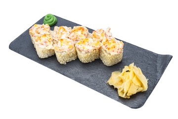 cheese roll with chicken, sushi, home-style, rustic, handmade, on an isolated white background © Kurganskiy