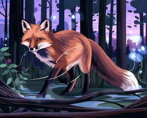 Obraz premium In the cyber forest a digital fox hunted for hidden Bitcoins