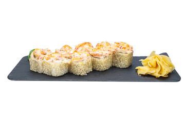 cheese roll with chicken, sushi, home-style, rustic, handmade, on an isolated white background © Kurganskiy