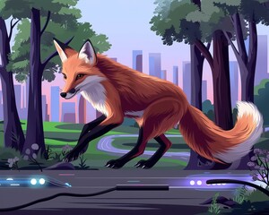 Obraz premium In the cyber forest a digital fox hunted for hidden Bitcoins