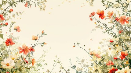Floral Borders: A vector graphic of a frame composed of delicate flowers and botanical elements