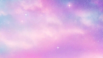Rainbow unicorn pastel background with glitter stars. Pink fantasy sky. Holographic space with bokeh. Fairy iridescent gradient backdrop. Vector	 - obrazy, fototapety, plakaty