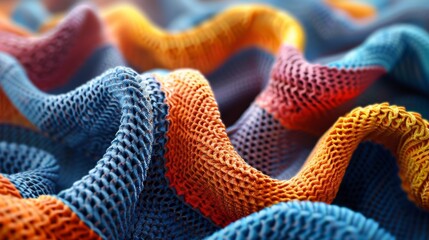 A close up of a colorful woven fabric with different colors, AI