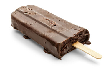 A chocolate ice cream stick with chocolate sauce dripping off of it, Isolated from white or transparent background