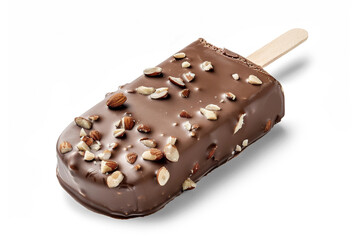 A chocolate ice cream bar with nuts on top, Isolated from white or transparent background