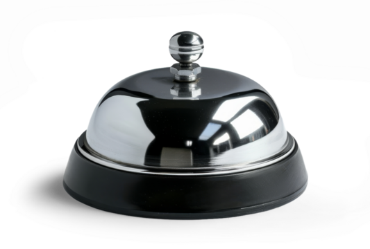 A silver bell with a black base, Isolated from white or transparent background