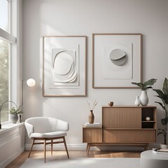 Frame mockup  Living room wall poster mockup. Interior mockup with house background. Modern interior design. 3D render