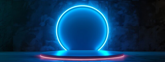 "Neon Blue 3D Podium: Abstract Stage Background"
