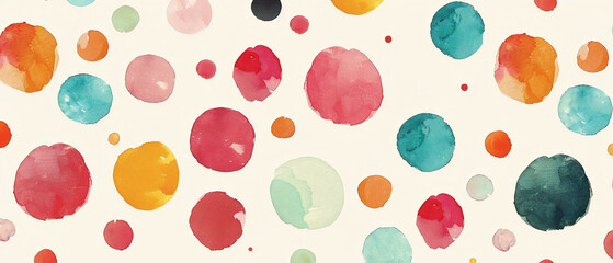 A vibrant array of multicolored polka dots arranged in a playful and dynamic pattern.