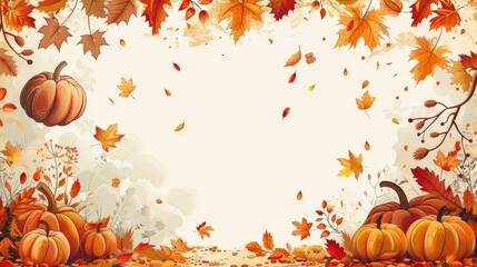 Naklejka na ściany i meble Seasonal Borders: A vector illustration of a border with colorful leaves and pumpkins