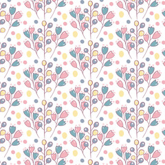 Seamless flowewrs and leaves pattern. Vector illustration