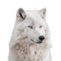 A white wolf staring into the camera