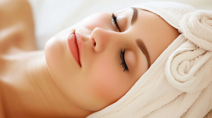 Obraz na płótnie Canvas Serene beauty relaxation during a facial treatment at a luxurious day spa.