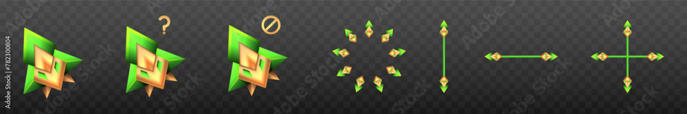 Poster gold and green colored custom gaming mouse cursor icons set for game ui designs
