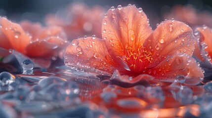 Closeup of a flower petal covered in liquid droplets