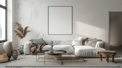 Mockup frame, single vertical ISO A paper size, reflective glass, mockup poster on the wall. Interior mockup. 3D rendering