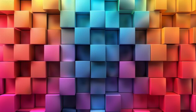 A colorful wall of cubes in various shades of pink, yellow, and blue by AI generated image