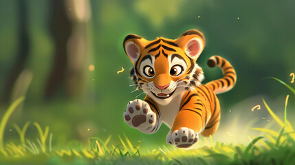 Obraz na płótnie Canvas Cute Cartoon Tiger Running