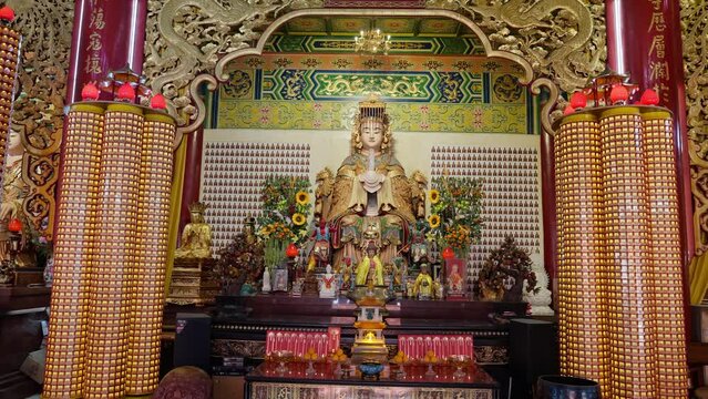 Religious statue inside the Chinese Thean Hou Temple in Kuala Lumpur, Malaysia