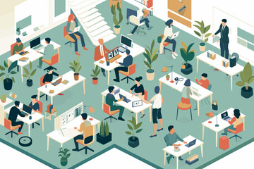 Flexible workplace and hybrid work models, illustrating remote onboarding, virtual collaboration, and adaptable office spaces