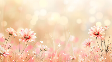 Obraz na płótnie Canvas A field of cute, bright flowers on a soft pastel background.
