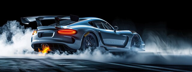 Sports Car in Dramatic Smoke and Light Display