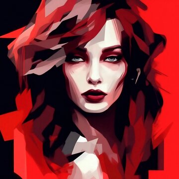 Weibliches Gesicht, Abstraktion in Rot-Schwarz 5.