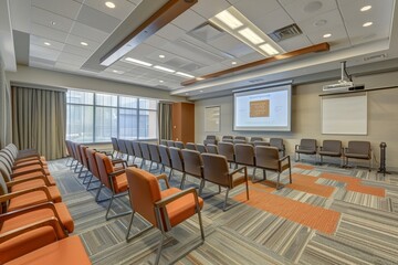 Spacious conference room with comfortable seating and ample space for brainstorming and idea generation.