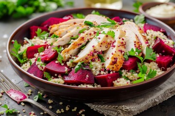 Beet quinoa and chicken salad Rich in protein and nutritious