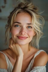 Fototapeta premium Woman With Blonde Hair and Blue Eyes Posing for a Picture