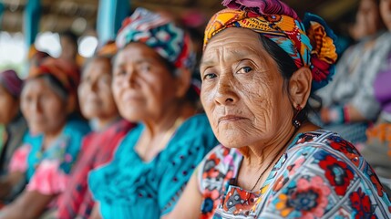 Women of El salvador. Women of the World. A group of indigenous women in colorful traditional clothing sit together, exuding cultural richness and diversity.  #wotw