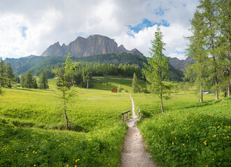 walkway around Colfosco tourist resort, Dolomite Alps, near Grodner Joch - 782306680