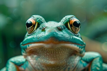 Close Up of Frog With Blurry Background - obrazy, fototapety, plakaty