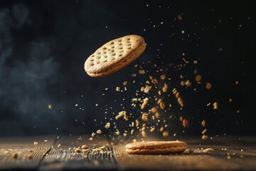 Biscuit split with crumbs falling