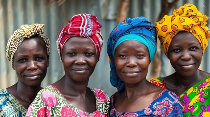 Women of The Gambia. Women of the World. Four African women with colorful headscarves smiling at the camera. #wotw