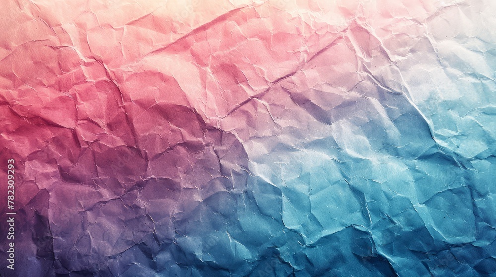 Poster a colorful paper with a blue, pink and purple gradient. the paper is crumpled and has a rough textur