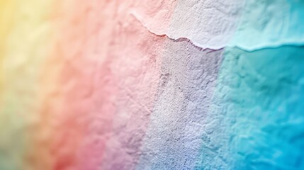 A colorful wall with a rainbow pattern. The wall is made of paper and has a textured surface. The colors are vibrant and the wall appears to be a work of art